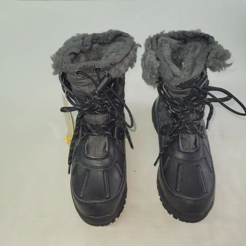 Bearpaw Boot Youth Size 1 Black Bethany Waterproof Leather Wool Blend Lining New